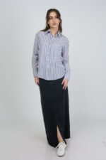 ⁦חולצה מכופתרת לוגו 'אביה יוסף' Relaxed Fit -  פסים סגול אפור⁩ – תמונה ⁦6⁩
