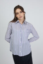 ⁦חולצה מכופתרת לוגו 'אביה יוסף' Relaxed Fit -  פסים סגול אפור⁩ – תמונה ⁦5⁩