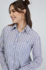 חולצה מכופתרת לוגו 'אביה יוסף' Relaxed Fit -  פסים סגול אפור