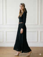 ⁦חצאית מקסי אלגנט עם חגורה - שחור⁩ – תמונה ⁦3⁩